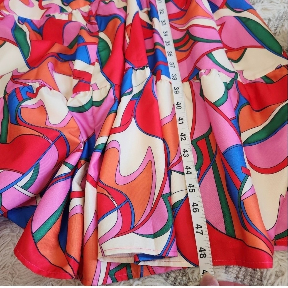 NWT Lida Kate Abstract Psychedelic Tiered Maxi Dress in Pink Multi Color Large - Picture 6 of 9